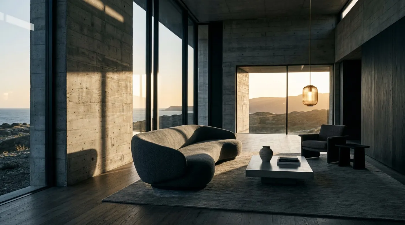 Sculptural sofa in an architectural interior